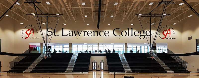 Bleachers Basketball Systems Volleyball Equipment And A Gym Divider   St Lawrence College Gymnasium Bleachers 